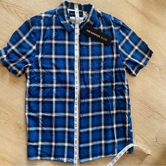 The Kooples Plaid Zip Shirt Small Blue Checkered Short Sleeve Grunge Streetwear - Picture 9 of 13